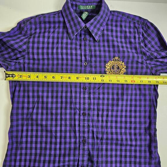 Lauren Ralph Lauren Purple and Black Gingham Checked Button Up Gold Crested M - Picture 5 of 7
